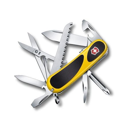 Swiss Army Brands VIC-2.4913.SC8US1 2019 85 mm Victorinox Evolution Grip S18 Knife Clam Pack; Yellow & Black -  SWISS ARMS